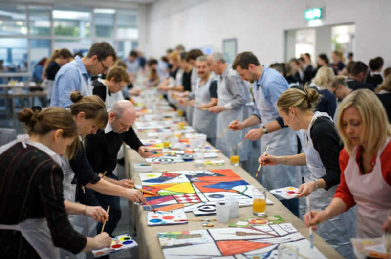 Künstlerisches Teamevent in Österreich mit Farben und Pinseln